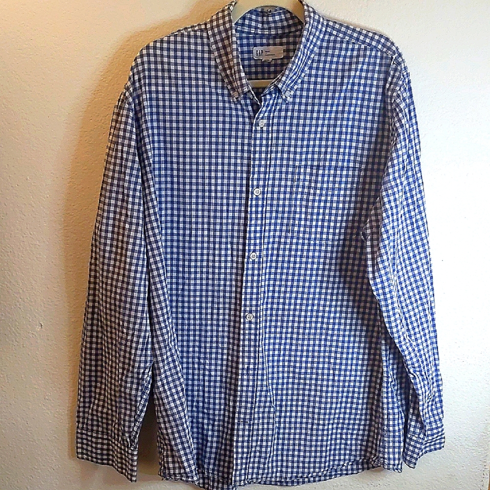 GAP Blue and White Gingham Men's Shirt Xxl
